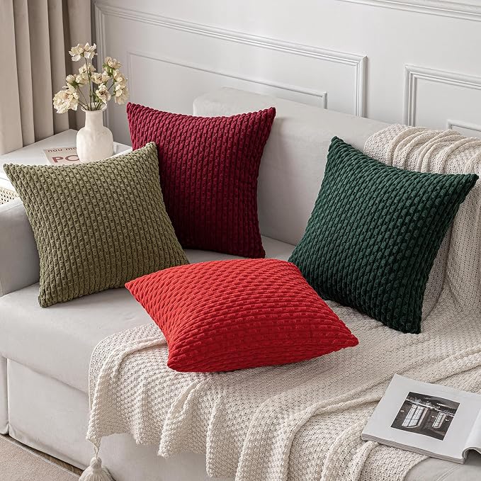 MIULEE Decorative Throw Pillow Covers 20x20 Olive Green Textured Corduroy | Pack of 2 Striped Pillow Covers Modern Farmhouse Coastal Home Decor for Couch Bed Sofa Living Room