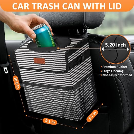 Vankor Car Trash Can for Car Cute, Bag Bin Hanging Waterproof Automotive Garbage Cans Leak Proof Vehicle Trash Can Stripe