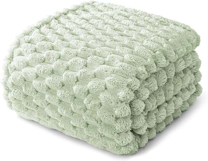 Whale Flotilla Soft Fleece King Size Bed Blanket 3D Jacquard, Sage Green | Lightweight Breathable Coverlet Bedspread for All Seasons, Super Cozy Plush Fluffy Fuzzy Decorative Blanket for Bed, 90"x104"