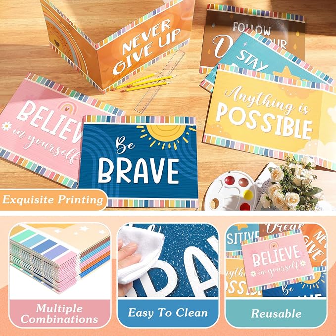 Affrolling 36 Pcs Inspirational Privacy Folders Bulk for Students Cardboard Privacy Boards Desk Divider Panel Waterproof Testing Divider for Classroom Back to School Study Supplies (Boho)
