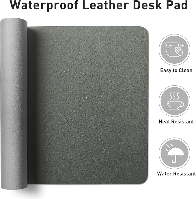 Aothia Leather Desk Pad Protector, Large Mouse Pad, Office Desk Mat, Non-Slip PU Leather Desk Blotter, Laptop Desk Pad, Waterproof Desk Writing Pad for Office and Home (Jungle Green, 23.6" x 13.7")