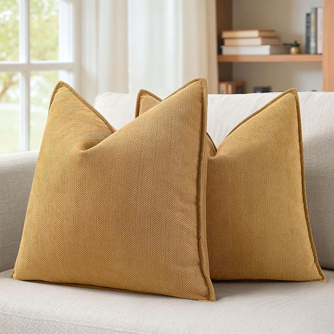 MIULEE Pack of 2 Mustard Yellow Decorative Chenille Pillow Covers 20x20 | Soft Couch Throw Pillows,Farmhouse Cushion Covers with Elegant Design for Sofa,Bedroom,Living Room,Spring Home Decor