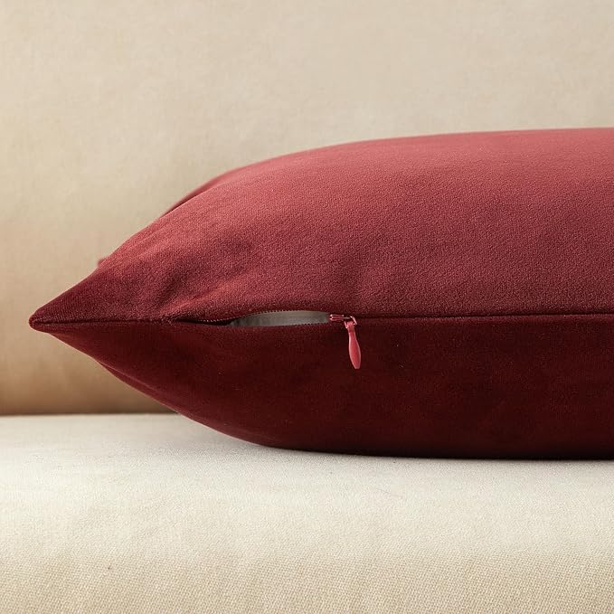 16x24 Pillow Covers Set of 2 Decorative Velvet Throw Pillow Covers,Dark Red | Luxury Soft Cushion Covers with Invisible Zipper for Couch Sofa Bed Living Room Bedroom Home Decor
