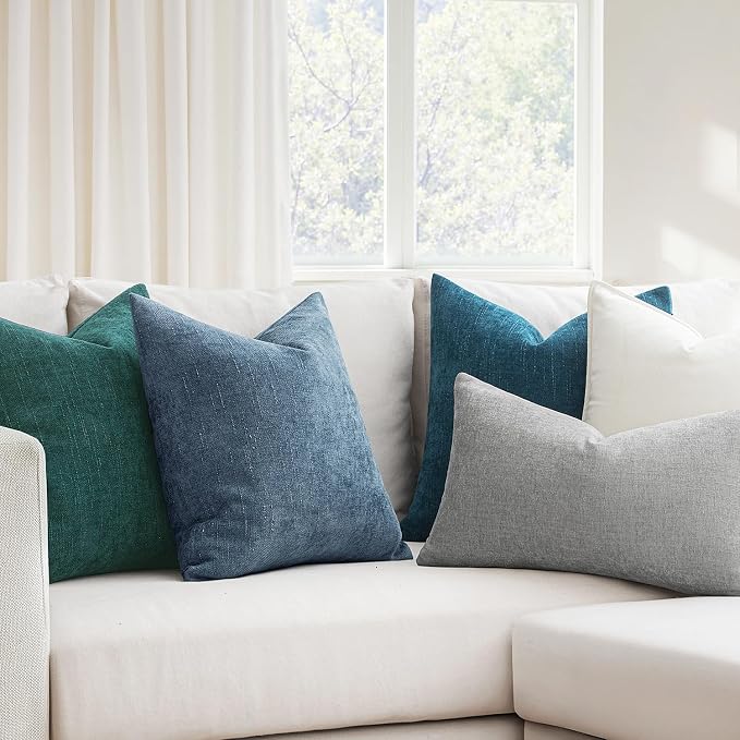 MIULEE Textured Chenille Throw Pillow Covers 20x20 Inch Smoke Blue | Pack of 2 Decorative Soft Throw Pillows, Solid Textured Cushion Covers, Modern Home Decor for Couch Sofa Bedroom Living Room