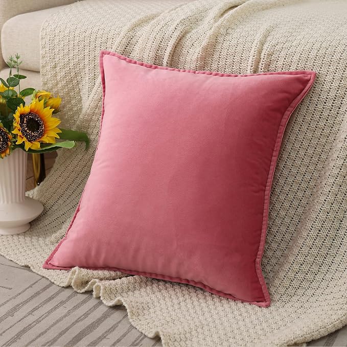 JIAHANNHA Velvet Pink Throw Pillow Covers 12”x20”Pack of 2 Soft Decorative | Square Cushion Covers for Couch Sofa Bed Livingroom Car Home Decor,30x50Cm