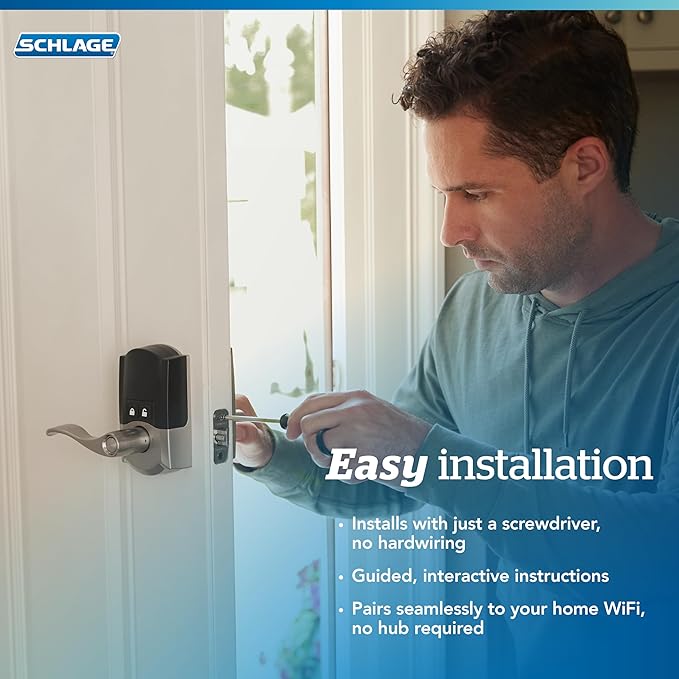 Schlage Encode Smart Wi-Fi Lock with Lever Handle, Touchscreen Keypad, Keyless Entry Door Lock, App Control, Alexa, Google Home and Airbnb Compatible, Bright Chrome, FE789WB CAM 625 Acc
