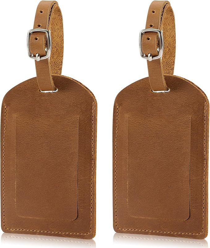 Ringsun Genuine Leather Luggage Tag for Suitcases ID Tags Bag Tags for Luggage (2 Pack)