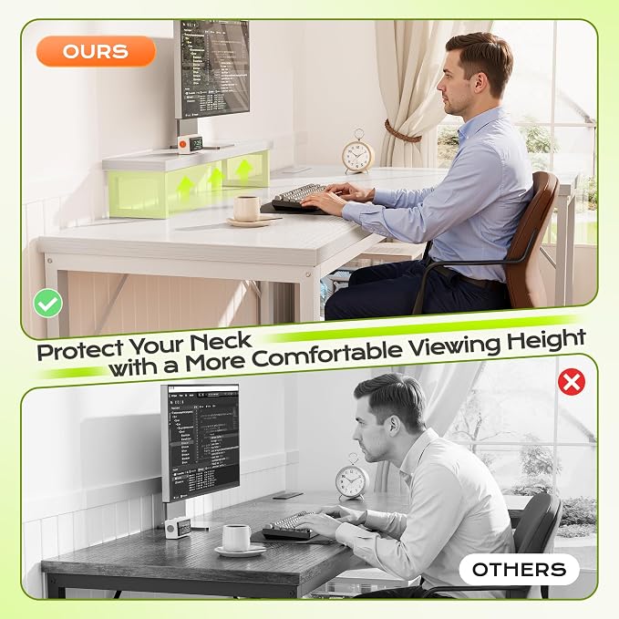 PRAISUN 61" L Shaped Computer Desk, Power Outlets, Monitor Stand, White | USB-C Ports, Reversible Charging Station, Spacious Desktop & Legroom, 0.94 Inch Thick Desktop, for Gaming, Study & Work