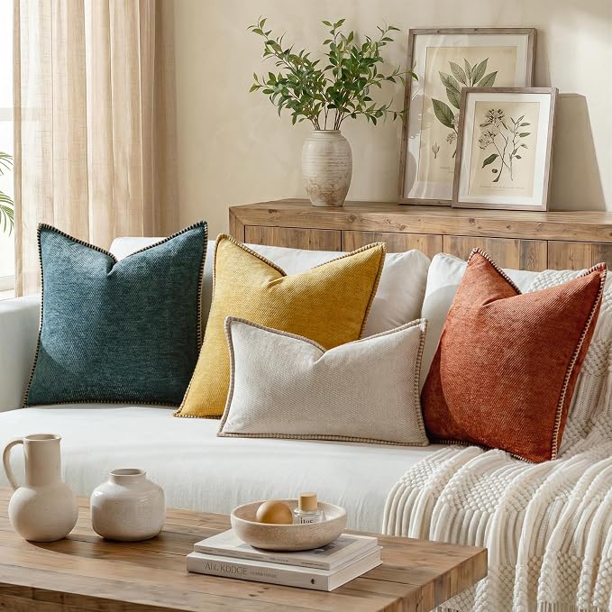 a moment Fall Decorative Throw Pillow Covers Pack of 2,22x22 Inch Crafted Border Yellow