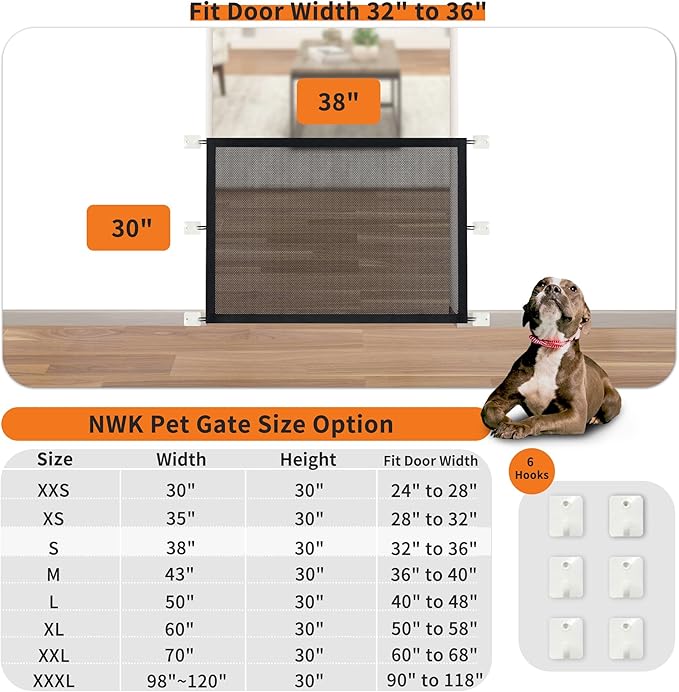NWK Magic Dog Gate for Stairs Pet Gate for The House Providing a Safe Enclosure for Pets to Play and Rest, 6 Hooks Design (38'' X 30'')