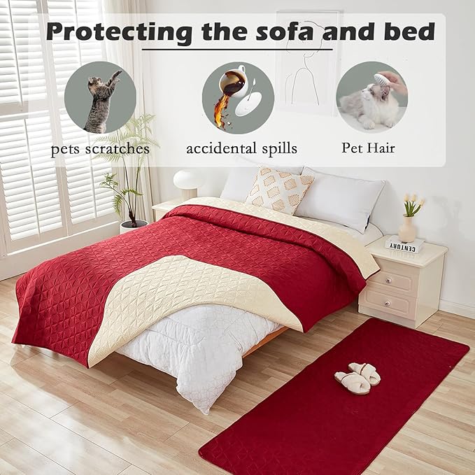 Waterproof Dog Bed Cover Pet Blanket, Soft Pet Couch Covers for Sofa Washable, Bed Couch Sofa Furniture Protector for Puppy Cat Kids (Red,210 * 260 CM)