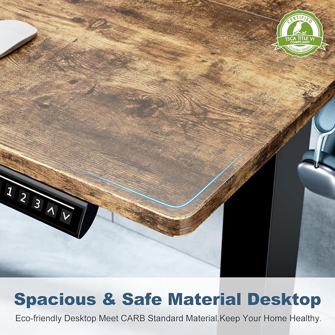 DUMOS 63 Inch Electric Standing Desk, Memory Adjustable Home Office Desk | Sit Stand Up Desk for Work Home Office,Adjustable Desk, Rising Computer Table with Splice Board,Cable Management,Hook,Brown