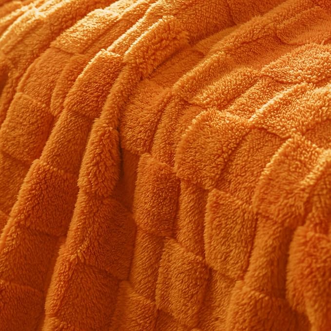 Exclusivo Mezcla 3D Checkered Fleece Throw Blanket for Couch, Burnt Orange | Super Soft and Cozy Fluffy Throw, Lightweight and Breathable, Cute Fuzzy Blanket for Sofa, Home Decor, All Season, 50"x60"
