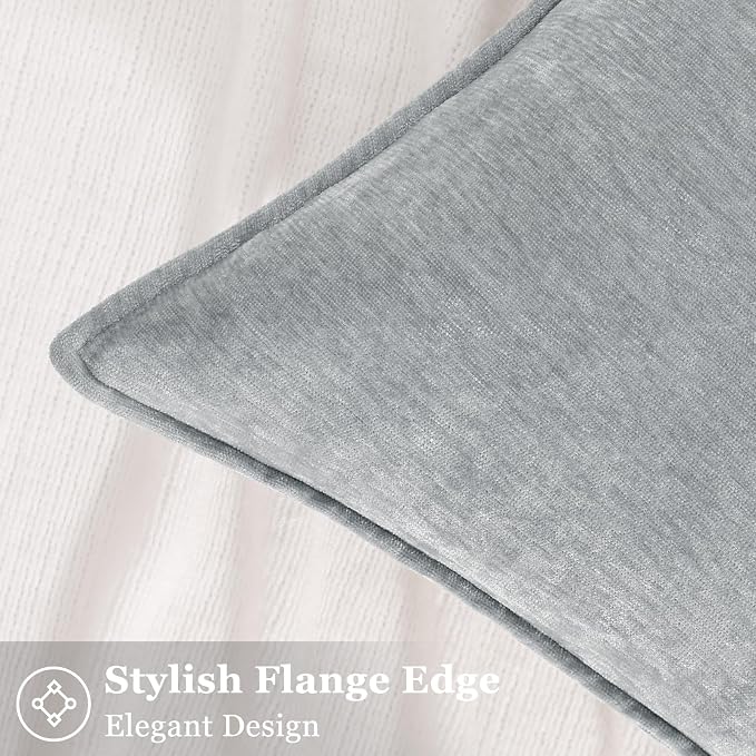 decorUhome Chenille Ultimate Gray Throw Pillow Covers 18x18 Set of 2 | Fall Soft Couch Decorative Modern Velvet Pillow Cases with Elegant Design for Sofa Bed Living Room Home Decor