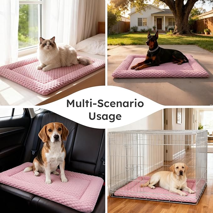 Dog Bed Mat, Dual-Sided Dog Crate Bed Mat - Ultra Soft & Machine Washable Kennel Pad for Medium Dogs, All-Season Comfort Pet Bed for Crates, Travel, and Home, Pink, 30 x 18 Inch