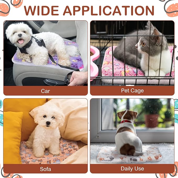 Haull 4 Pcs Waterproof Guinea Pig Bedding Winter Guinea Pig Bed Plush Cage Liners Soft Dog Cat Mat Reversible Winter Cozy Animal Pee Pad Hamster Bed Mat for Bunny(Paw,13 x 18.5 Inch)