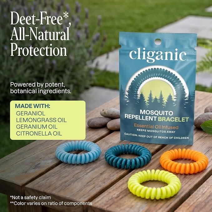 Cliganic 100 Pack Mosquito Repellent Bracelets for Adults & Kids - Natural DEET-Free Bands, Individually Wrapped