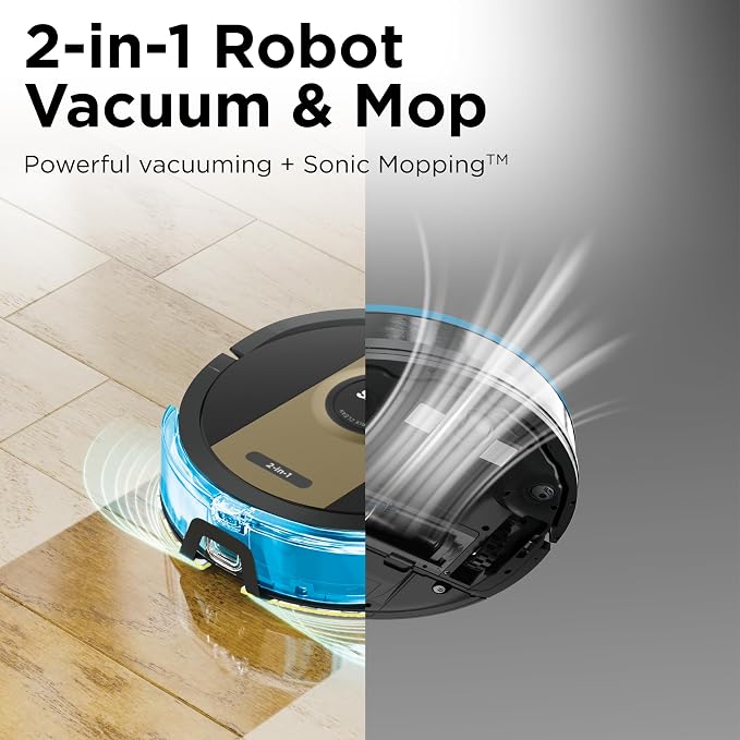 Shark IQ 2-in-1 Robot Vacuum and Mop with Row-by-Row Cleaning, Perfect for Pet Hair, Compatible with Alexa, No Self-Empty Base, Black/Bronze, RV2410WD