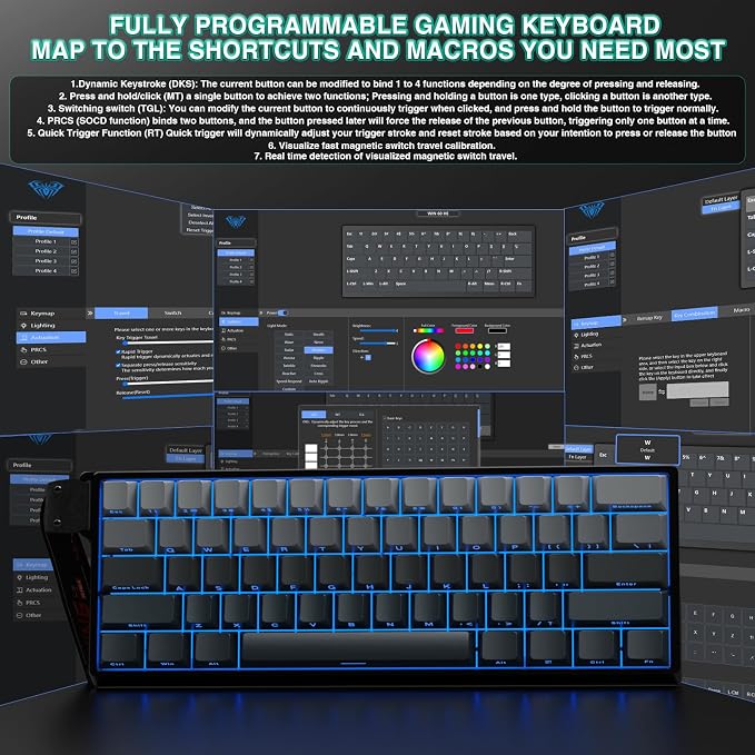 Aula WIN60 HE - 60% Mechanical Gaming Keyboard Wired, Hall Effect Magnetic Switch Hot Swappable,8000 Hz Polling Rate, RGB Keyboard 60 Percent Compact Design for PC (Gradient Gray)