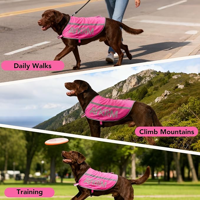 Pink Reflective Dog Vest for 3XLarge Breeds,High Visibility Dog Safety Vest Harness with Removable Bell Keep Safe from Hunting, Training & Cars Accidents
