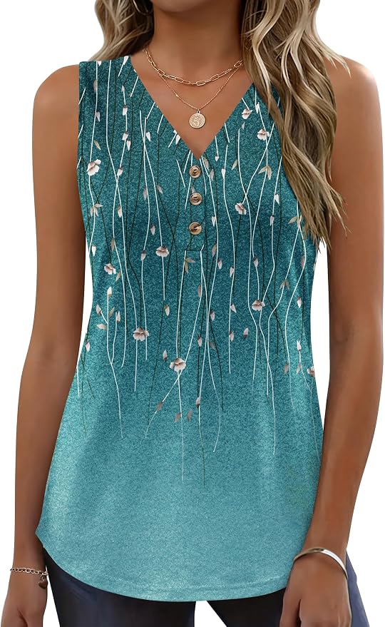 Zeagoo Tank Tops for Women 2026 Summer Top Henley Shirts Dressy Casual Loose Fit V-Neck Button Down Sleeveless Tshirt Blouse