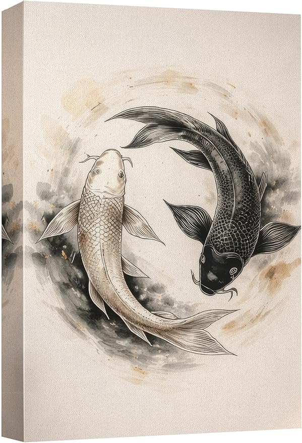 wall26 Canvas Print Wall Art Yin Yang Koi Fish Circle Minimal Asian Inspired Photography Realism Rustic Colorful Multicolor for Living Room, Bedroom, Bathroom - 24"x36"
