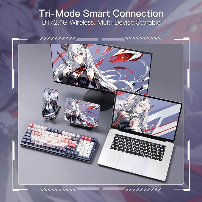 Redragon K686 PRO Wireless RGB Gasket Gaming Keyboard, Dye-Sub Anime Keycap | Multi-Function Control Wheel, 0-Delay Tri-Mode, Cushioned 5-Layer Noise Dampening for Creamy Thocky Sound, Practical 98 Keys