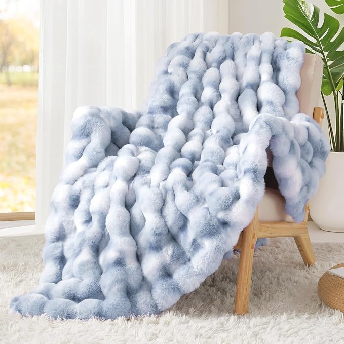 Luxury 1000GSM Rabbit Faux Fur Blanket, Super Heavy Warm Cozy Brown Blankets for Couch Bed Sofa, Ruched Plush Fuzzy Elegant Soft Reversible Mink Blanket Living Room Bedroom, 90" x 90"