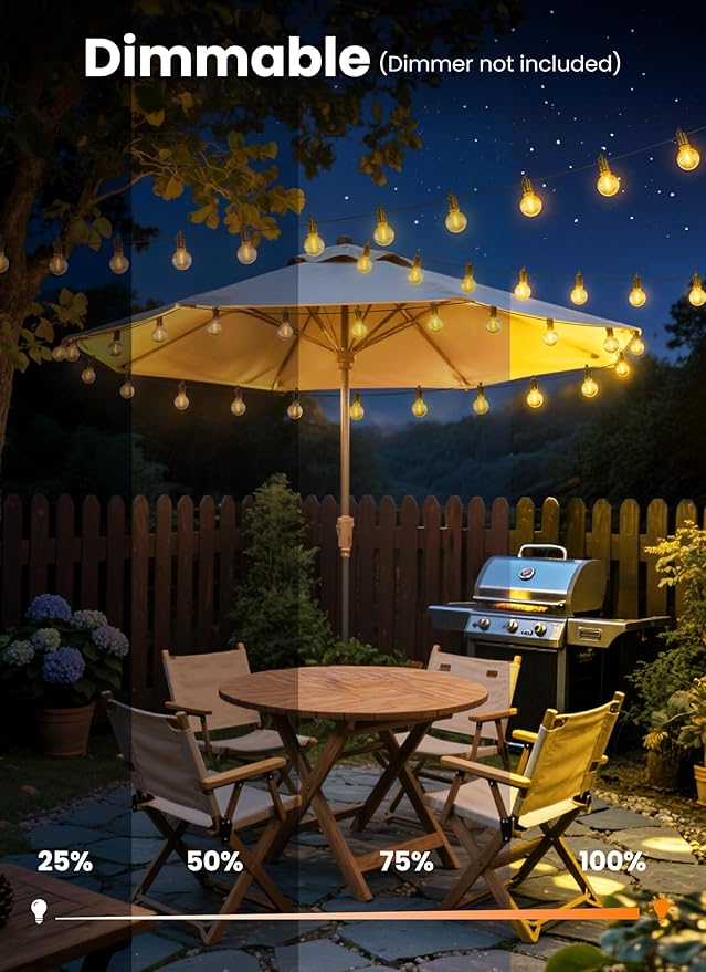 LED Outdoor String Lights, 50FT 25+2 Shatterproof Bulbs Outdoor Patio Lights, IP65 Waterproof Connectable Hanging Outside Light for Backyard, Porch, Deck, Balcony, 2200K