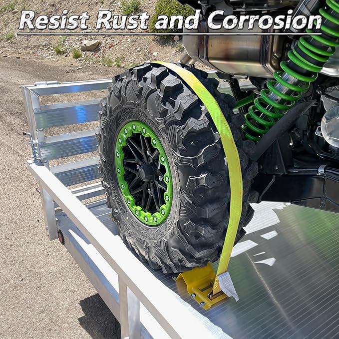 Wheel Chock Tie Down Kit 1500LBS for Trailer & Pickup Trucks - ATV, RZR, Lawn Mower, UTV Tie Down Straps -Heavy Duty Trailer Tire Straps System (4-Wheel Set)
