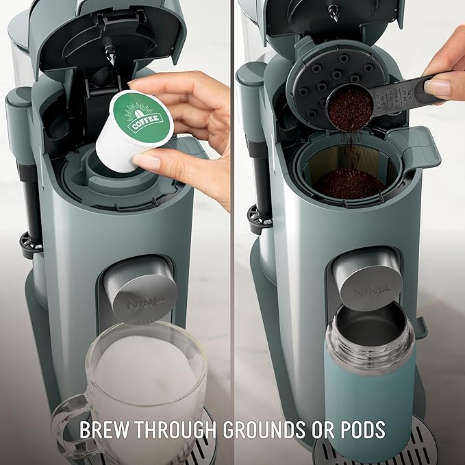 Ninja Pods & Grounds Coffee Maker, K-Cup Compatible, Sage Green, PB051SG | Built-In Milk Frother, 6-oz. Cup to 24-oz. Travel Mug Sizes, Iced Coffee Maker, 1550 watts