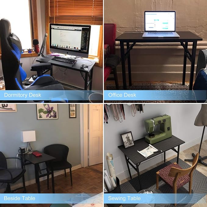 Need Folding Desk - 31 1/2" No Assembly Foldable Small Computer Table,Sturdy and Heavy Duty Writing Desk for Small Spaces, Black&Black Frame | Black Frame Writing Gaming Work Table/Sturdy Foldable Study Table for Small Space/Dormitory, No Assembly Requ...