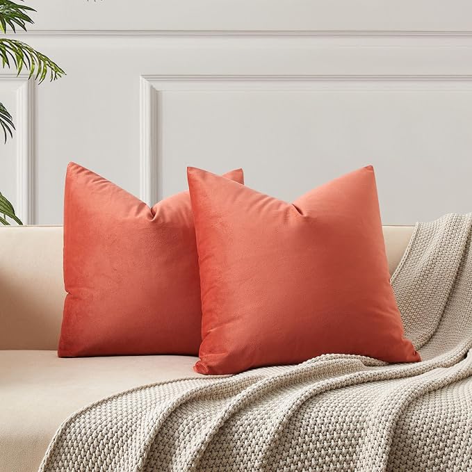 18x18 Throw Pillow Covers Decorative Velvet Cushion Covers Set of 2,Apricot | Soft Pillow Cases with Invisible Zipper for Modern Couch Sofa Bed Living Room Bedroom Home Decor