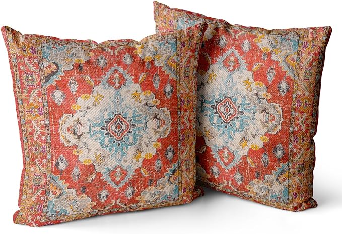 Snycler Boho Throw Pillow Covers 26x26 inch Set of 2 Boho Rug Carpet Double Sided Pattern Cotton Soft Pillow Case Cushion Cover Pillowcase for Couch Sofa Bed Decorative (Orange)