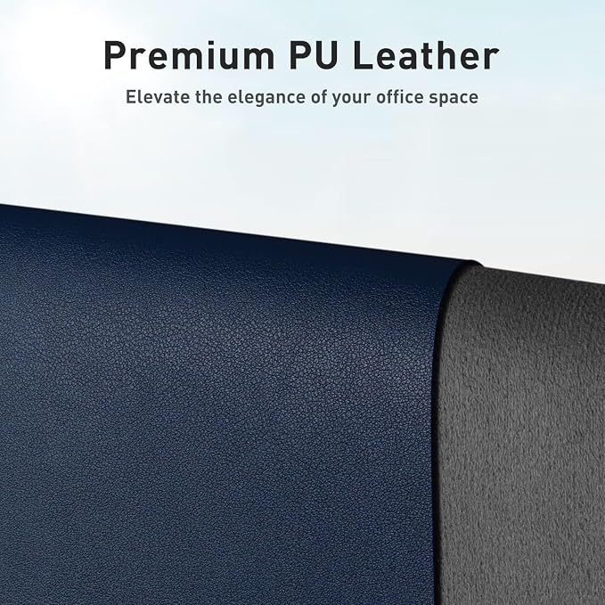 Aothia Faux Leather Desk Mat – Large Mouse Pad, Non-Slip PU Leather Blotter, Waterproof Writing Surface for Office and Home (Dark Blue, 47.2" x 23.6")