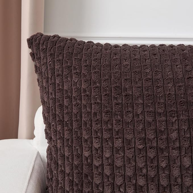 Kevin Textile Soft Corduroy 14"x36" Lumbar Pillow Cover 1 Pack, Coffee | Boho Stripe Plush Corduroy Decorative Oblong Cushion Cover Modern Farmhouse Home Decor for Sofa Couch Bed Chair