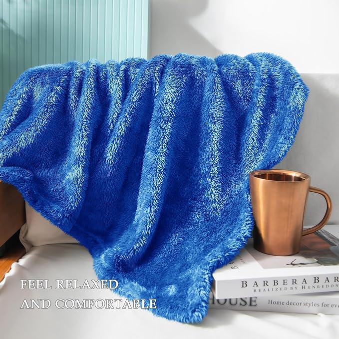 Exclusivo Mezcla Fuzzy Large Fleece Throw Blanket for Couch, Cobalt Blue | 50x70 Inches, Super Soft and Cozy Throw, Plush Fluffy Blanket for Sofa, Bed, Bedroom, Home Decor, All Season