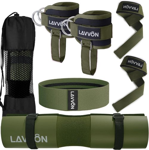 7Pcs Barbell Pad Set - Comfortable Foam Weight Lifting Cushion for Hip Thrust & Squats | Includes Ankle Straps & Resistance Bands