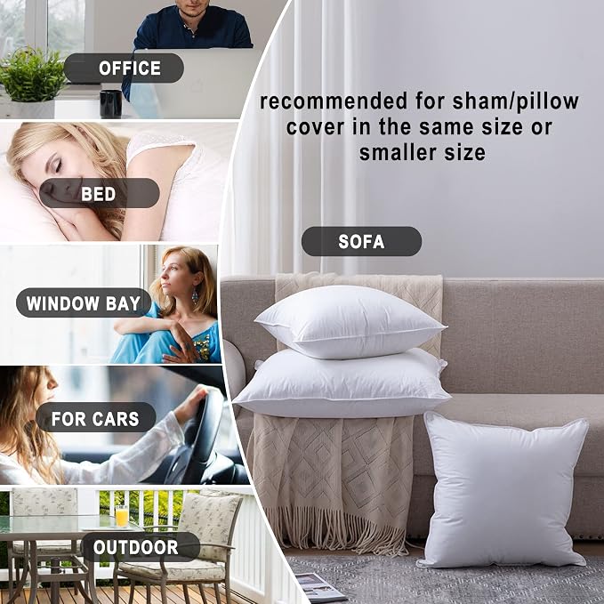 HITO 12x20 Pillow Inserts (Set of 2) - Decorative Square Throw Pillows White for Couch Bed Sofa