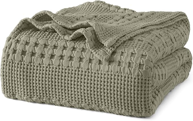PHF 100% Cotton Waffle Weave Blanket King Size, Lightweight Breathable Summer Blanket for Hot Sleepers, Pre-Washed Soft Layer for Bed, Couch, Home Decor Gift, 108"x90", Dusty Sage