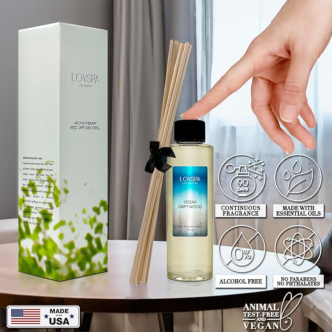 LOVSPA Ocean Driftwood Diffuser Oil - Luxury Essential Oils for Diffuser Refill & Air Freshener Room Spray - Long-Lasting & Natural Home Fragrance, Scented Oil for Diffusers, USA Made, 4oz