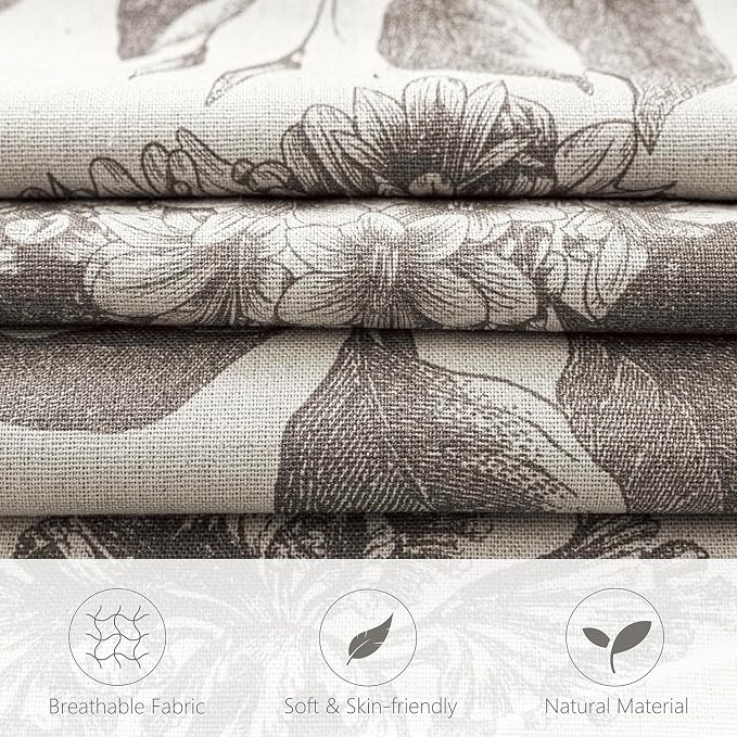 Foindtower Set of 2 Linen Floral Throw Pillow Covers Vintage Accent Print Decorative Cushion Covers Farmhouse Boho Home Decor for Sofa Chair Couch Bedroom Living Room,22×22 Inch,Light Gray