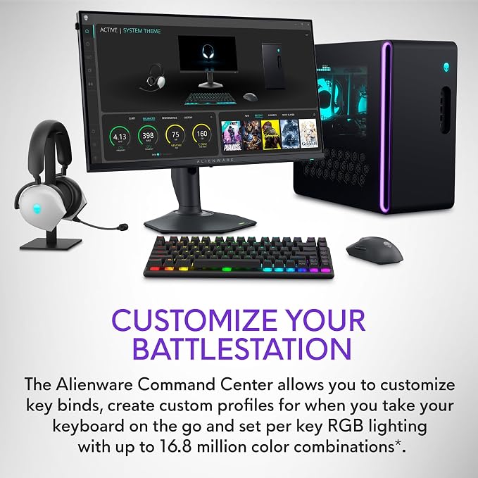 Alienware Pro Wireless Gaming Keyboard, Linear Mechanical, RGB | 2.4GHz, Bluetooth 5.1, USB Wired, N-Key Rollover, Adjustable Height, PBT Double-Shot Keycaps, Dark Side of the Moon