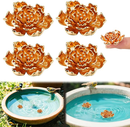 4 Pcs Mini Peony Shape Copper Bath Disk Ornaments Brass Bird Bath Purification Disks Birdbath Cleaner Single 0.6 oz Weight Universal Fit for Outdoor Birdbaths, Bowl