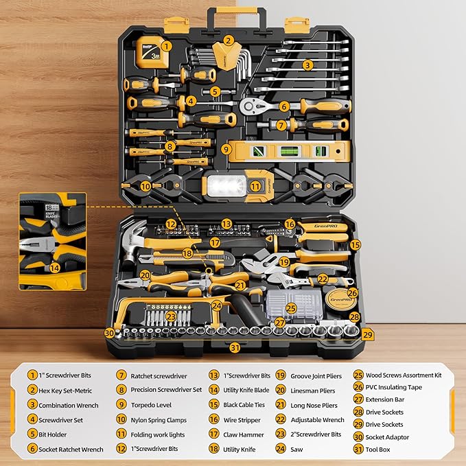 GRENPRO 239PCS Tool Set Tool Kit For Home, Basic Household Automotive Motorcycle Car Tool Kits, Portable Plastic Mechanics Tools Boxes Sets With Organizers And Storage Case For Men Women All Purpose