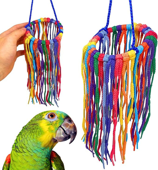 Bonka Bird Toys 51213 Large Aglet Heaven 9" Hanging Cotton Shoelace Ring Toy for Medium to Large Birds Like Eclectus Amazons African Greys