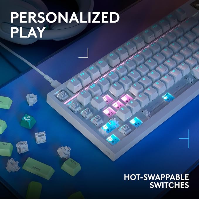 Logitech G316 X 98 MechanicalGaming Keyboard (Tactile) - White | Hot-Swappable Tactile Mechanical Switches, Gasket Design, PBT Keycaps, <8Khz, LIGHTSYNC RGB, Dot-Matxix LED Display, USB-C