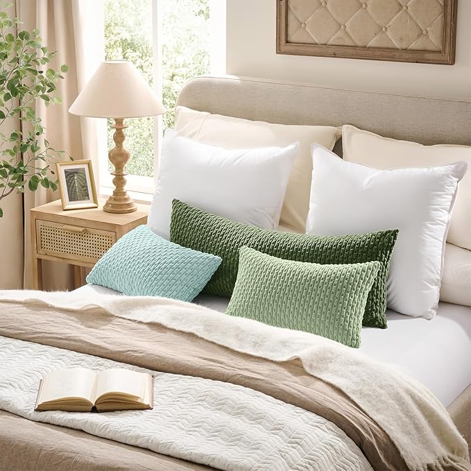 Kevin Textile Soft Corduroy 16"x24" Lumbar Pillow Cover 1 Pack, Sage Green | Boho Stripe Plush Corduroy Decorative Oblong Cushion Cover Modern Farmhouse Home Decor for Sofa Couch Bed Chair