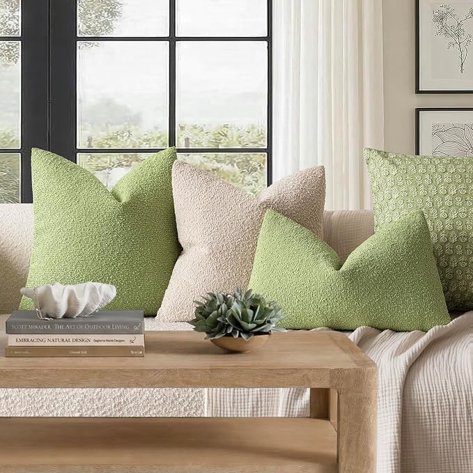 Foindtower Pack of 2, Decorative Textured Boucle Throw Pillow Covers Accent Solid Pillow Cases Cozy Soft Couch Cushion Case for Chair Sofa Bedroom Living Room Home Decor 22x22 Inch Lime Green