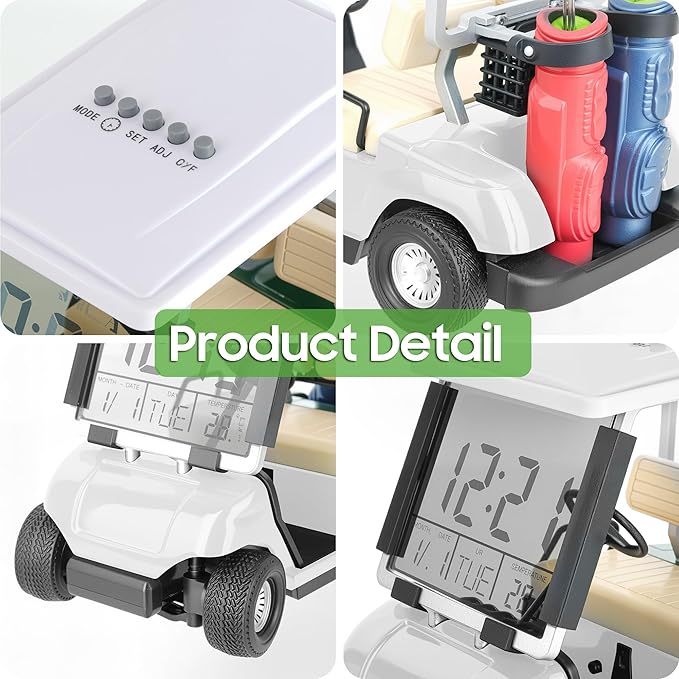 10L0L Mini Golf Cart Alarm Clock LCD Display Calendar Golf Gifts for Men Fans Golfers Superior Race Souvenir Novelty(White)